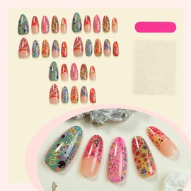 30Pcs Press on Nails Medium Almond Fake Nails French Tip False Nails with Butterfly Wing Design Full Cover Artificial Reusable Cute Handmade False Nails for Women DIY Acrylic Nails Accessories