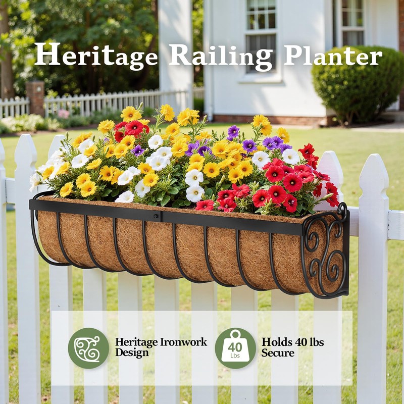 VOXOR Railing Planter Boxes, 24 Inch Window Boxes Planters, Balcony