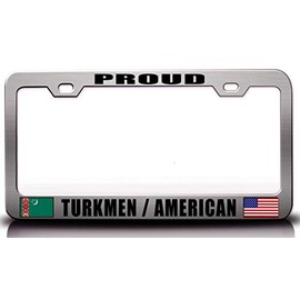 Customola Proud Turkmen American Nationality Patriotic Steel License Plate Frame Ch