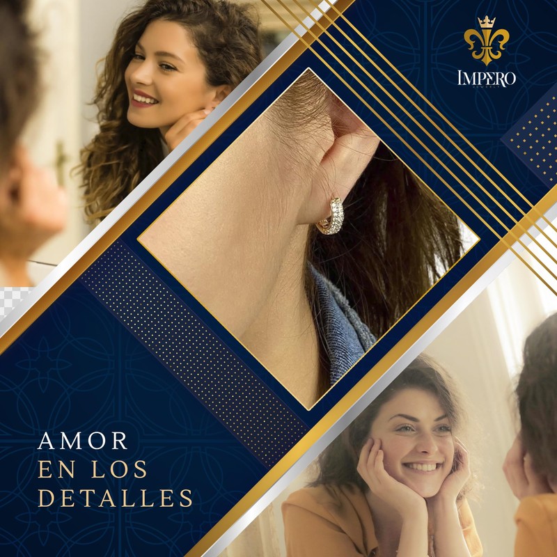 IMPERO JEWELRY Aretes En Oro 18k Lamin Con Cristales Corte