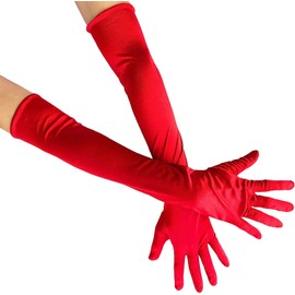 Norhogo Long Gloves for Women Elegant Satin Gloves Elbow Dance Gloves Accessories for 20s Women Bridal Gloves Ceremony Party, red