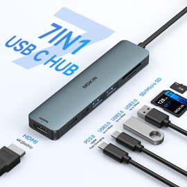 MOKiN USB C Hub HDMI Adapter for MacBook Pro/Air, 7 IN 1 USB C Dongle Mac Adapter with HDMI, USB C Data Port,100W PD,SD/TF and 2 USB 3.0 for Dell/Lenovo/Thinkpad(Blue)
