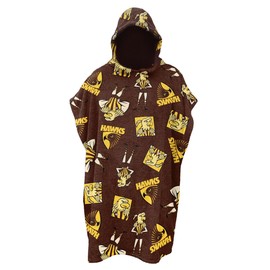 AFL Hawthorn Hawks Junior Youths Kids Hooded Beach Towel, Brown Gold, 80 x 80cm