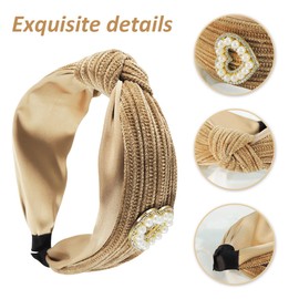 scicent Headbands for Women's Hair 2 Pcs Wide Knotted Hair Bands for Daily Wearing Solid Color Fabric Hairband with Glitter Pearls Non-Slip Head Bands Bridal Hair Accessories - 29113