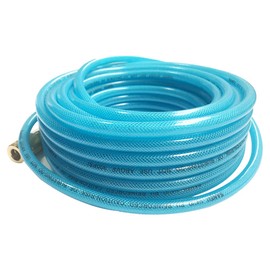 SANFU Polyurethane(PU) Reinforced 1/4”ID(6.3 x 9.8mm) x 25ft, Air Hose With 1/4” Swivel MNPT Solid Brass Quick Coupler and Plug, Transparent Blue(25’)