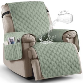 Ruaozz 100% Waterproof Recliner Chair Covers, Non-Slip Reclining Covers for Recliner Chair Washable Chair Cover, Recliner Covers with Pockets for Kids, Dogs, Pets (Sage Green, 23'')