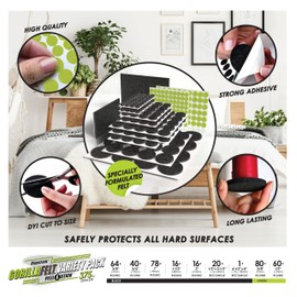 Slipstick Gorilla Felt Furniture Pads (375 Piece Variety Pack) Premium Furniture Pads & Chair Leg Floor Protectors for Hardwood Floors & Hard Surfaces