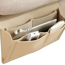 PmHaurient Bedside Caddy,Felt Bed Side Caddy Organizer With 5 Pockets For Remote,Bed Pockets Bedside Storage Can Hold Tablet Magazine Book Phone And Fruit,For Bed,Sofa,Desk (beige)