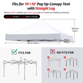 10x10 Canopy Replacement Top, 500D Heavy Duty Waterproof Canopy Replacement Top for Straight Leg Frame, Pop Up Canopy Tent Cover with UV Protection Coating, 4 Sandbags, Top Only (White)