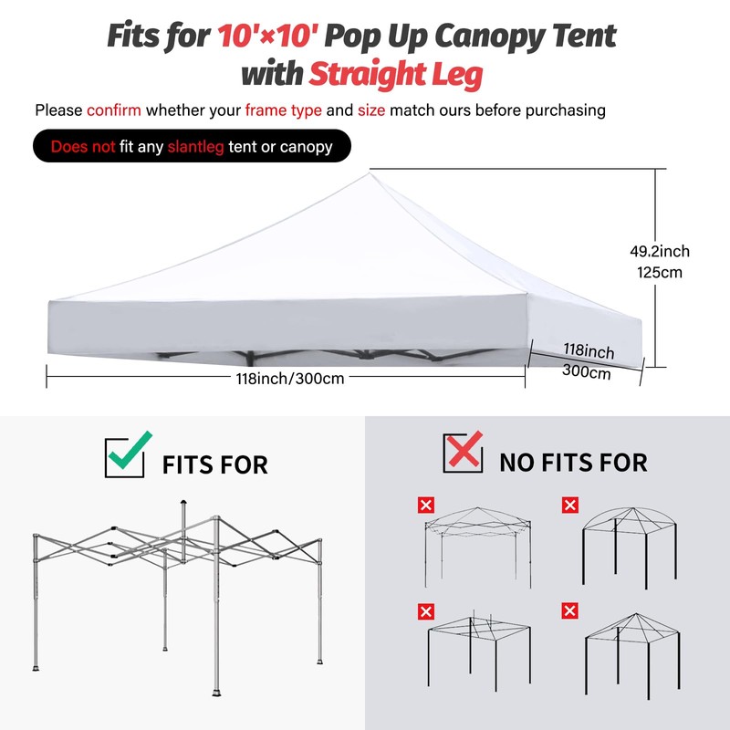 10x10 Canopy Replacement Top, 500D Heavy Duty Waterproof Canopy Replacement