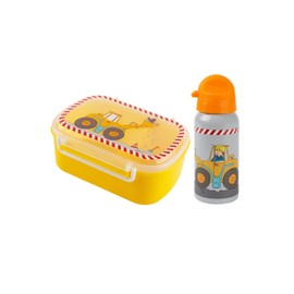 Sigikid Nursery Set Water Bottle & Lunch Box Bodo Digger Grey/Yellow Excavator One Size