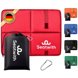 Seatwith® Memory Foam - Heat and Extreme Comfort with Weatherproof (45 x 35 cm) - Thermal Foldable for Camping, Stadium and Hiking (Red)