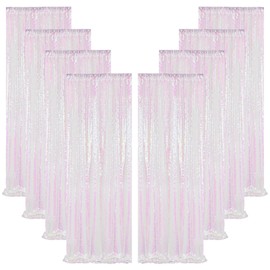 ShinyBeauty 8 Panels Iridescent White Sequin Backdrop | 2Ft x 8Ft Sparkly Photo Booth Background | Glitter Curtains for Baby Showers & Events | Durable & Elegant Shimmer Backdrop