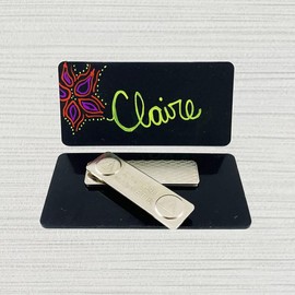 Chalkboard Name Badges with Magnetic Backer (3" x 1.5" Black Rectangle)