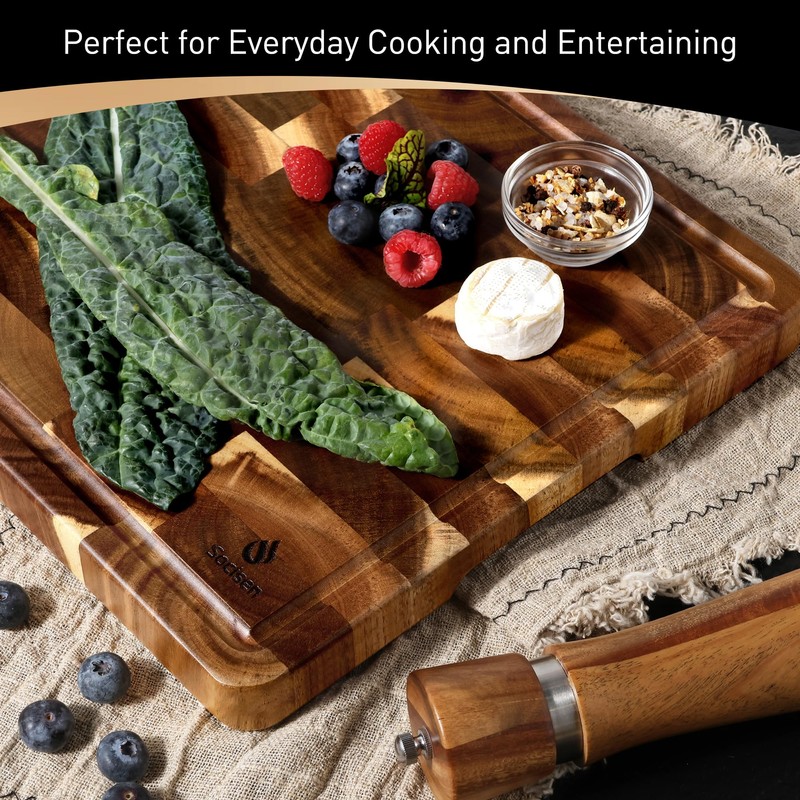End Grain Cutting Board for Kitchen with Non-slip Feet, Acacia