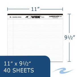 ROARING SPRING Wide Landscape Legal Pad, White, 48 Pads, 11" x 9.5", College-Ruled with Margin, 20 lb Recycled Paper, 40 Perforated Sheets, Made in USA
