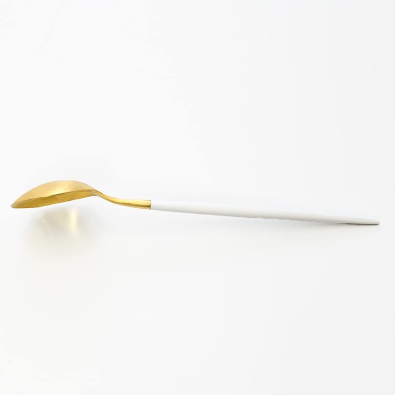 Kuchipol GOA White Matte Gold Dessert Spoon