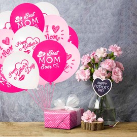 I Love You Mom Balloons Mother's Day Party Latex Balloons Decorations 12 Inch Mom Balloons for Mother's Themed Party Balloons For Party Supplies Arch Decorations Party Sets-12 PCS