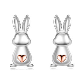 Cat / Bunny Earrings for Women Sterling Silver Cat / Bunny Jewellery Stud Earrings Gifts for Women Girls, Sterling Silver, No Gemstone