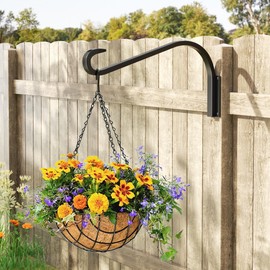 saffruff 16 Inch 2 Pack Plant Hangers for Indoor/Outdoor Wall Mount - Heavy Duty Hanging Plant Holder & Bird Feeder Hooks, Decorative Black Metal Wall Hangers for Plants, Flower Baskets