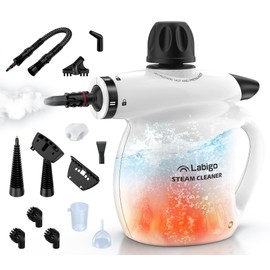 LABIGO Steam Cleaner, Pressurized Handheld 13pcs Multi-Purpose Natural Deep Cleaning Steamer, Portable Steamer for Cleaning Home, Grout, Kitchen, Car, Window, Upholstery, Bathroom and Clothes, White