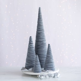Velvet Cones Set of 4 Gray, winter wedding centerpiece, rustic home decor, tabletop tree, neutral mantle decor, baby boy woodland, gift (Gray)