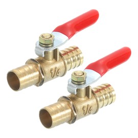 sourcing map 4Pcs Brass Water Mini Ball Valve Shut Off Switch, 1/2" Hose Barb x 1/2" Hose Barb, 180 Degree Operation Handle, Brass Valve