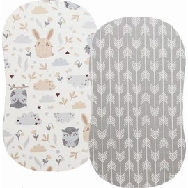 2 Pack Moses Basket Fitted Sheets, Newborn Pram Sheets Fitted, 100% Cotton Cozy and Breathable Crib Baby Bassinet Sheets for Boy and Girl, Easy Care Soft Fitted Sheet（Animal）