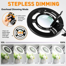 10X Long Magnifying Glass with Light, 2200 Lumen & 24W Stepless Dimming LED Magnifying Lamp with Clamp, Adjustable Swing Arm Lighted Magnifier Light, Hands Free Craft Lamp for Hobby Repair Reading