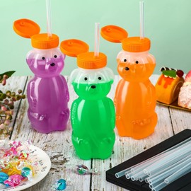 3 Pcs Vaso de oso con popote para bebe, vaso entrenador oso Juego de 12 Piezas, botellas en forma de osito, con cepillo para limpiar paja, grado alimenticio, sin BPA