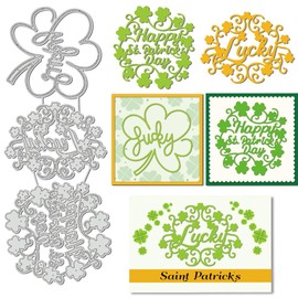 BENECREAT Happy Saint Patrick's Day Die Cuts for Card Making, 229x88mm Irish Shamrock Embossing Stencils Template for Card Scrapbooking and DIY Craft Album Paper Card Decor, 0.08cm Thick