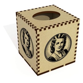 Square 'Vintage Style Woman Portrait' Wooden Tissue Box Cover (TB00059525)
