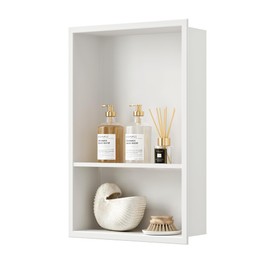 Neodrain 12X18 Inch White Double Shelf Stainless Steel Shower Niche, No Tile Needed Bathroom Niche, Two Layer Recessed Built-in Wall Niche