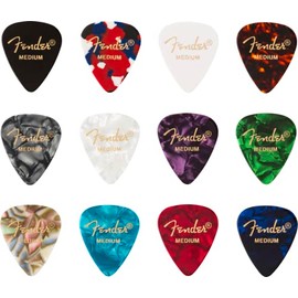 Fender Paquete de 12 Plumillas Premium de Guitarra, Celuloide, 351, Medianas, Diseños Variados