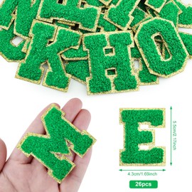 Morcheiong 26Pcs Self Adhesive Chenille Letter Patches A-Z, Chenille Letters for Clothing, Fabric, Shoes, Bags (Deep Green)