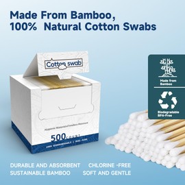 500 Count Cotton Swabs, Bamboo Cotton Swab for Eye Ears Oil Makeup, Lint Free Double Tipped Natural Cotton Buds, Cleaning with Wood Handle Remove Dust and Dirt (Pack of 1))