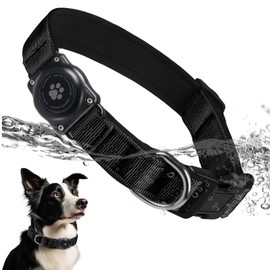 Upgraded AirTag Dog Collar, IP68 Waterproof Air Tag Dog Collar Holder, Reflective, Ultra-Durable, Comfortable Padded, Heavy Duty Dog Collars for Small Medium Large Dogs (S (10.6"-13.6"), Black)