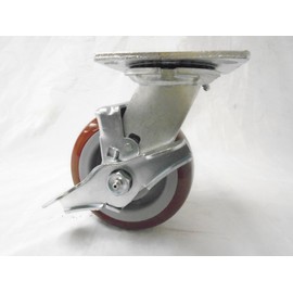 5"x2" Swivel Caster with Brake Burgundy Polyurethane Wheel, 600 lbs (1)