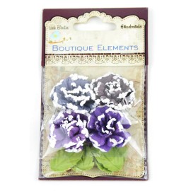 Little Birdie Paper Flowers in Shades of Purple and Blue-Set of 4 Craft Embellishment flowers