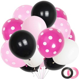 ANSOMO Black and Pink Latex Balloons, 12 inch Thick Polka Dot Balloons, 60 Pcs