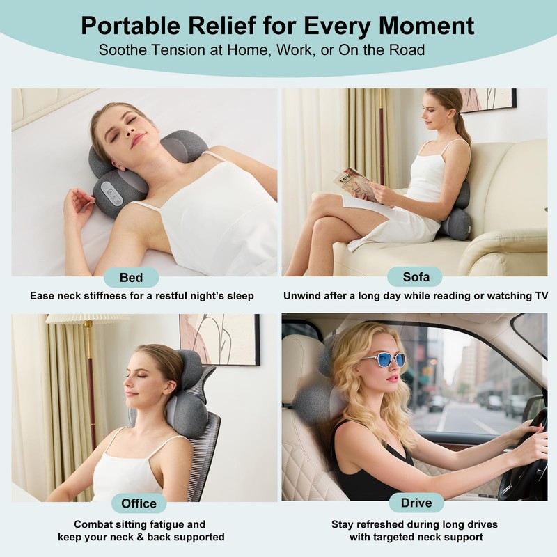 Huieo 3-in-1 Neck Massager Pillow with Heat, 2-Speed Adjustable Deep