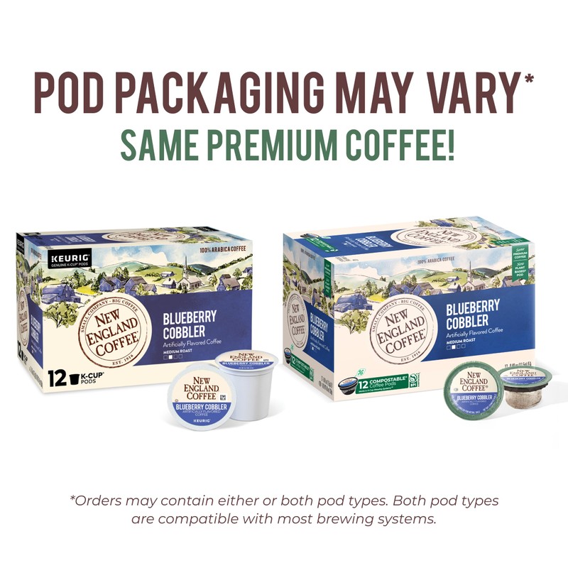 New England Coffee Blueberry Cobbler Medium Roast Single Serve Pods,