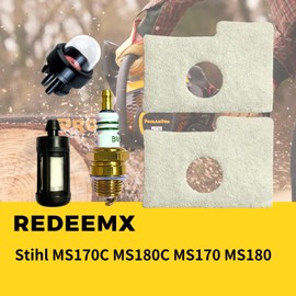 REDEEMX Compatible with Stihl MS170C MS180C MS170 MS180 Air Filter Plate 1130 124 0800 Tune Up Kit Rebuild Kit Gas Chainsaw Maintenance Kit Spark Plug Fuel Filter Primer Bulb Replacement Part