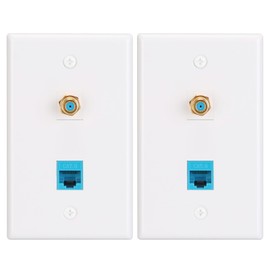XGGYA Ethernet Coax Wall Plate,Include CAT6 Keystone Coupler and 3GHz Gold Plated Coax Keystone Jack,F Type Port Wall Plate,2Pack