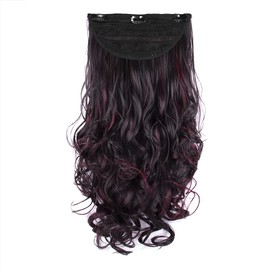 Stasia Street 24-Inch Semi Wavy Clip-In Korean Synthetic Breatheable Hair Extensions for Women Natural Look Instant Volume & Length – Burgundy