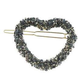 Ladies Girls Stencil Diamante Crystal Encrusted Hair Barrette Slide Clip Heart (Blue Grey)