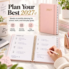 2027 A5 Weekly & Monthly Planner for School & Office – Spiral Agenda with Tabs, 80 Sheets & Leather Cover