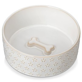 MALACASA Ceramic Dog Food Bowl, 6 Cups or 54 oz Dog Food Water Dish for Large Breeds, Pet Bowl Dishwasher & Microwave Safe, Five-Leaf Grass, Series Lydia