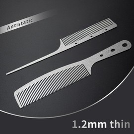 Dolmifapro 2 Pcs Stainless Steel Comb,Teasing Comb with Metal Pick, Rat Tail Combs, Metal Combs Hair Cutting for Stylist Hair Women Wood Grain Design