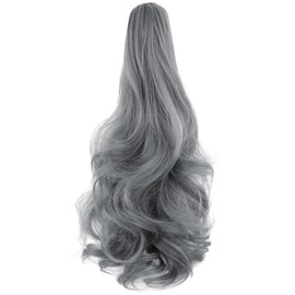FELENDY Ponytail Extension Claw 18" 20" Curly Wavy Straight Clip in Hairpiece One Piece A Jaw Long Pony Tails for Women Granny Gray